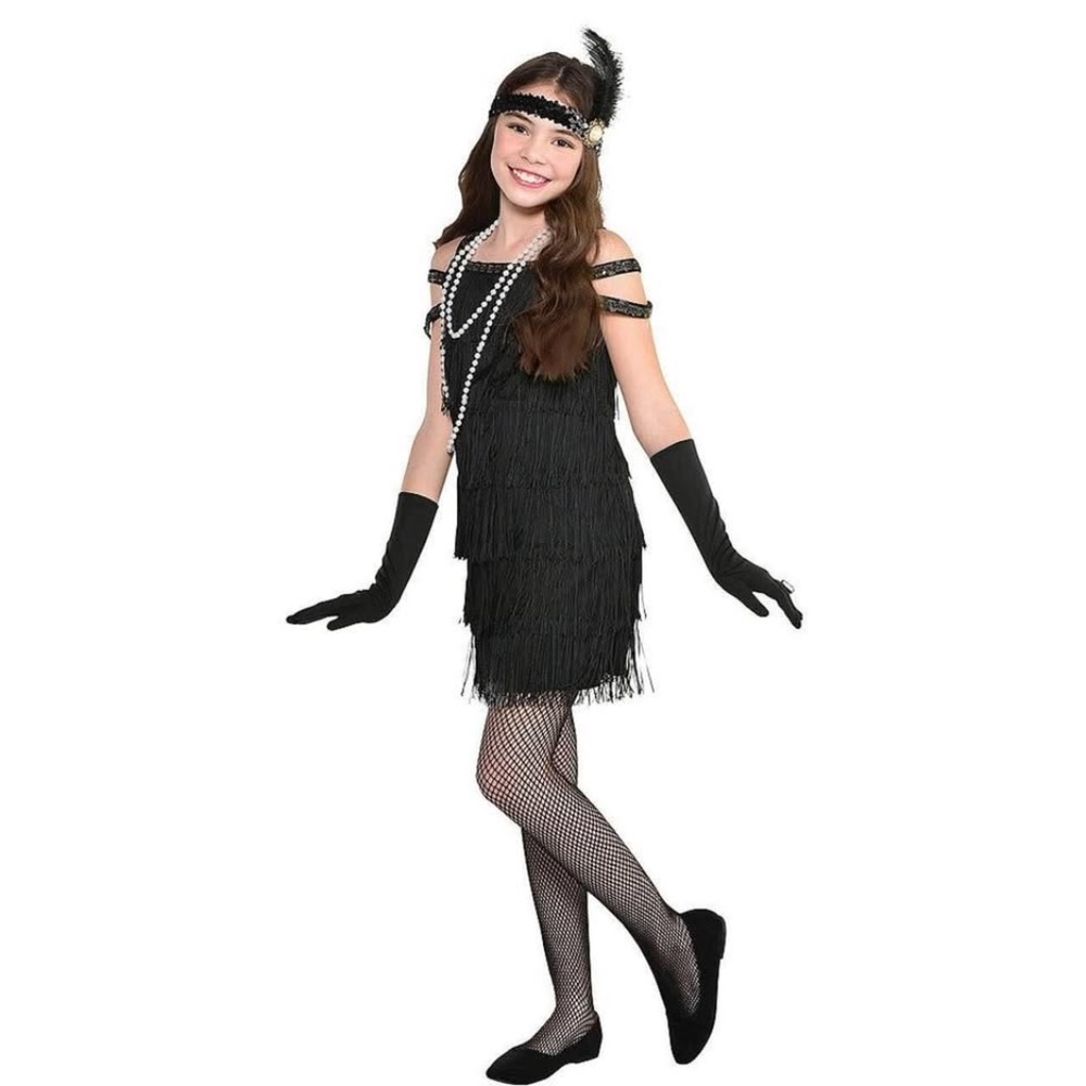 BRAND NEW girl flapper fringe gatsby black halloween dress costume 3-4T S 4-6